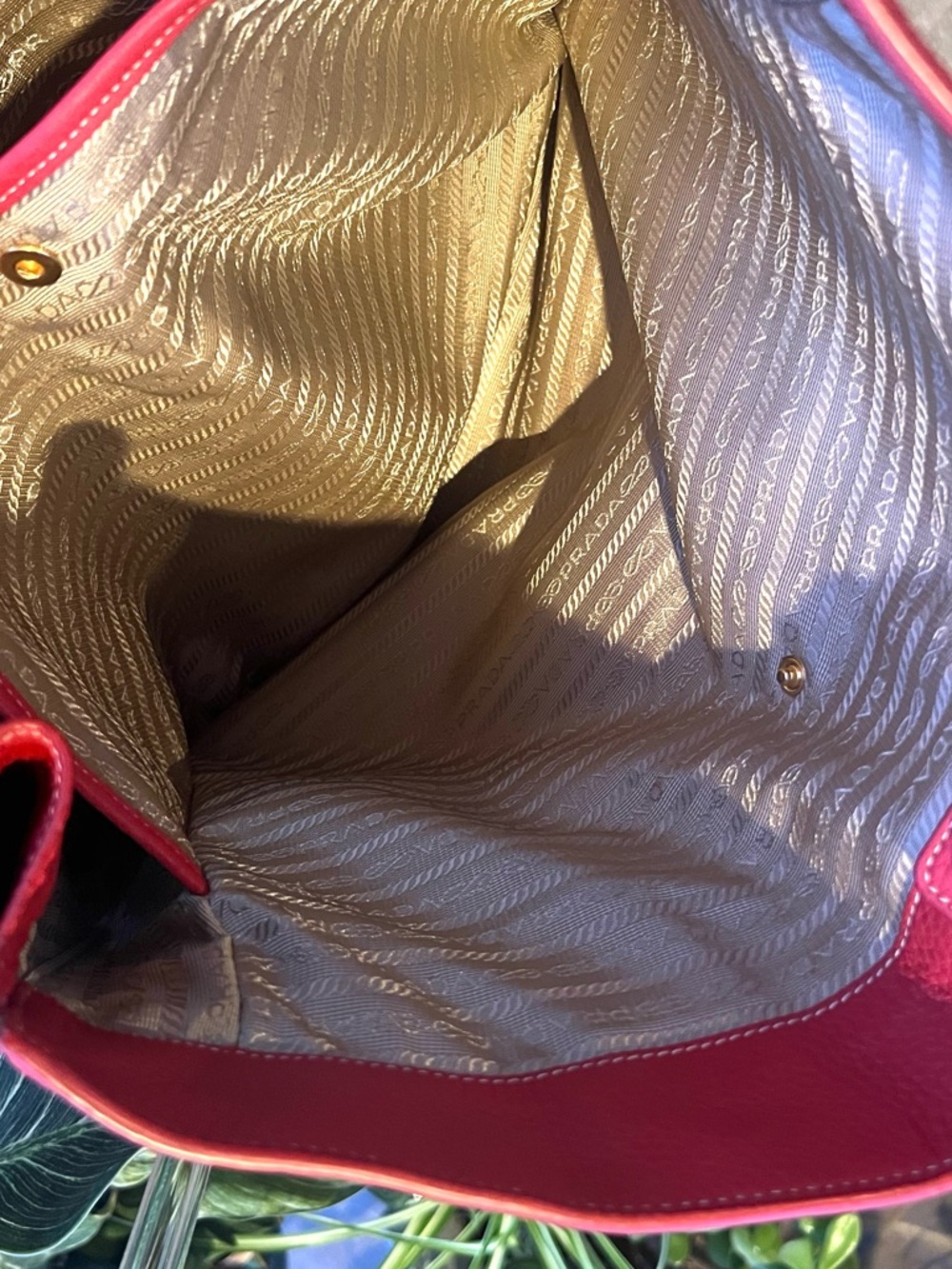 Prada Red Pebbled Leather Tote with Gold Hardware - Picture 12 of 16